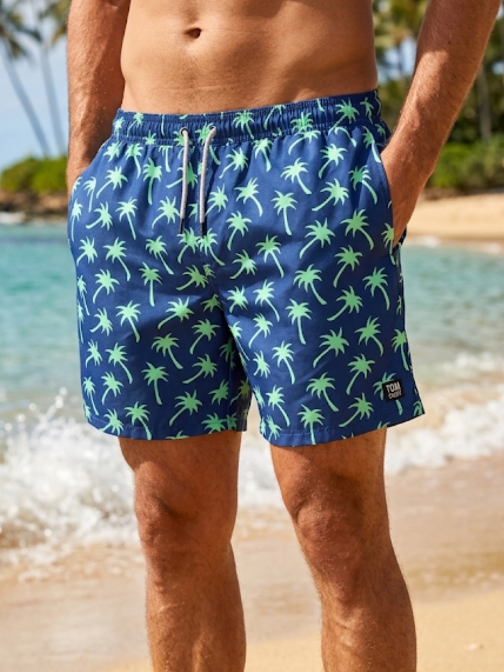 Tom & Teddy Green Palm Tree Print Lined Swim Trunk Men's XXL
O